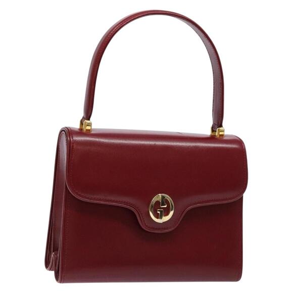 GUCCI Hand Bag Leather Vintage Bordeaux Gold - Picture 1 of 16